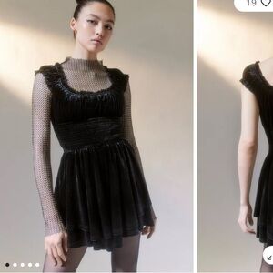 Urban Outfitters Green Babydoll milkmaid velvet romper witchy whimsygoth